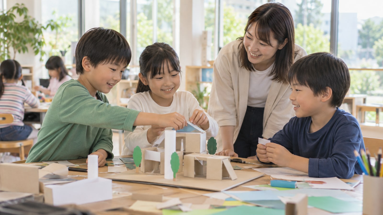 子どもの芸術活動を表したAI生成イメージ。飯田市の実在講座・参加者の写真ではありません。