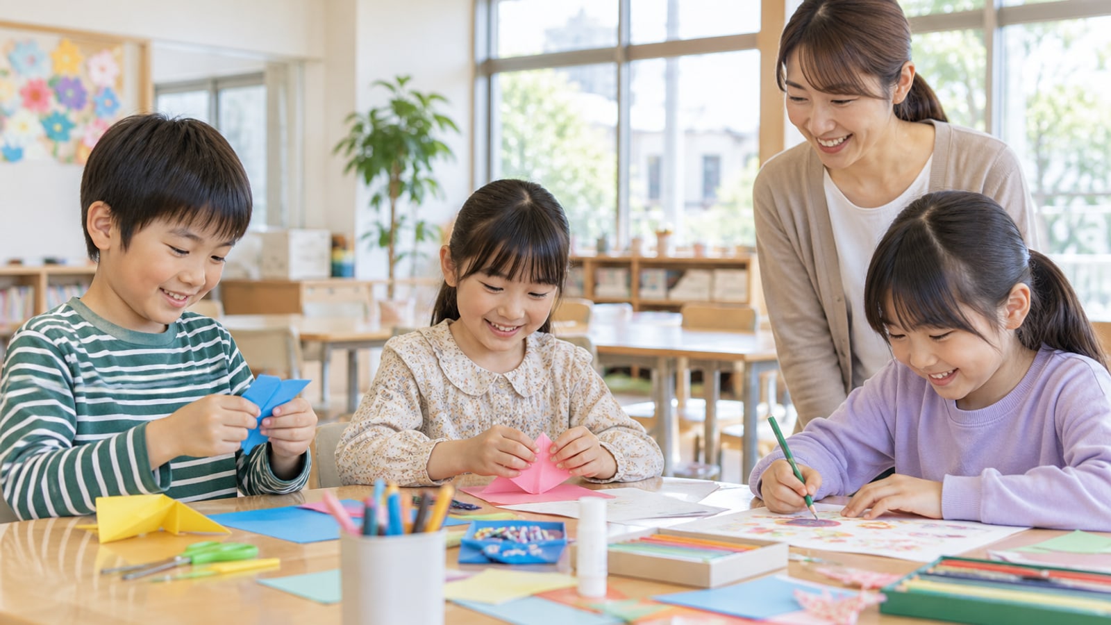 子どもの創造的な活動を表したAI生成イメージ。飯田市の実在教室・参加者の写真ではありません。