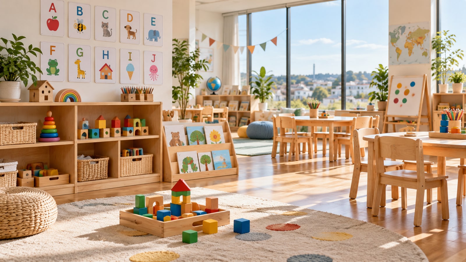 自然光が入る明るい幼児向け保育室のイメージ
