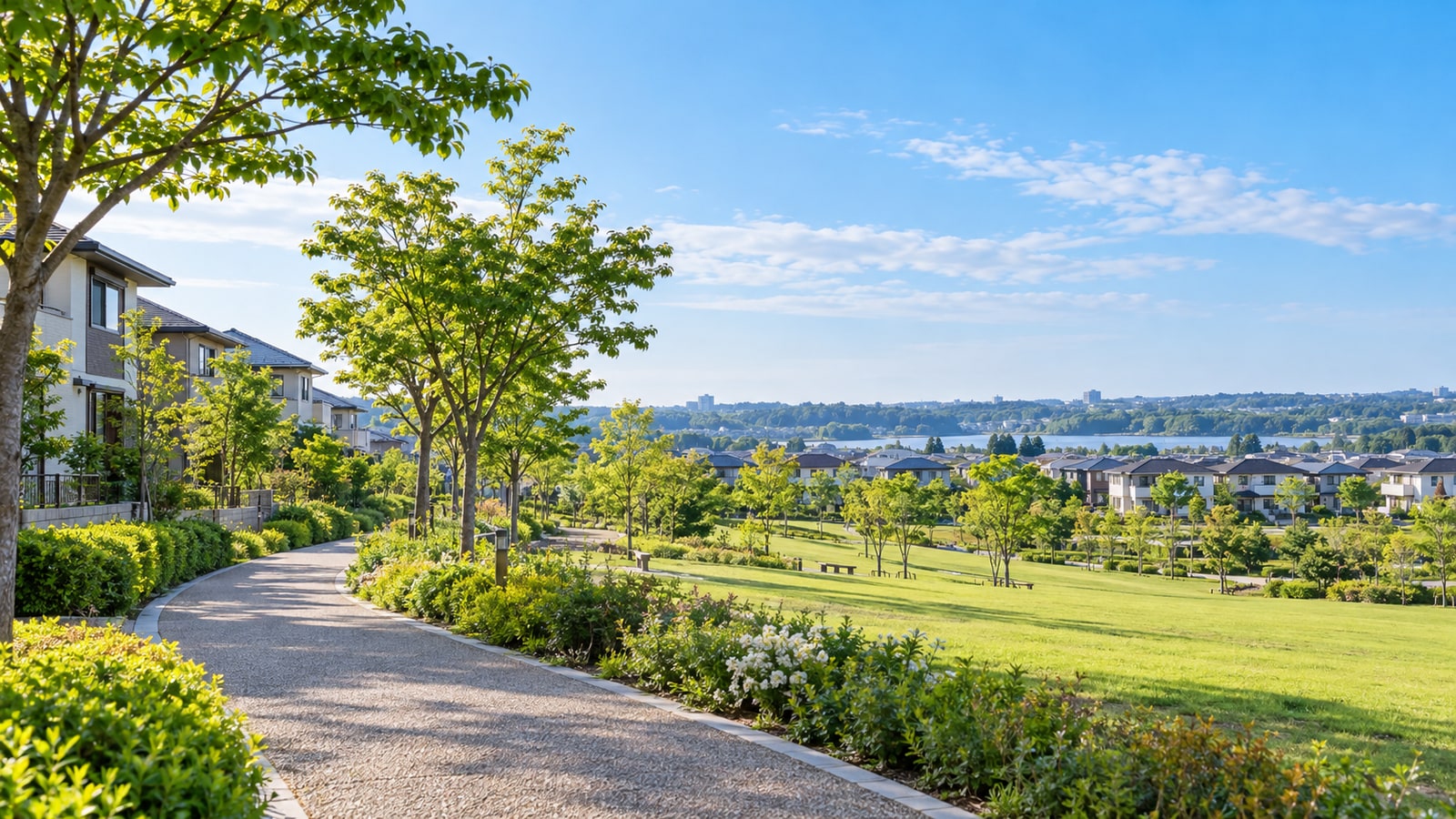 印西市の住宅地と公園をイメージした明るい景色