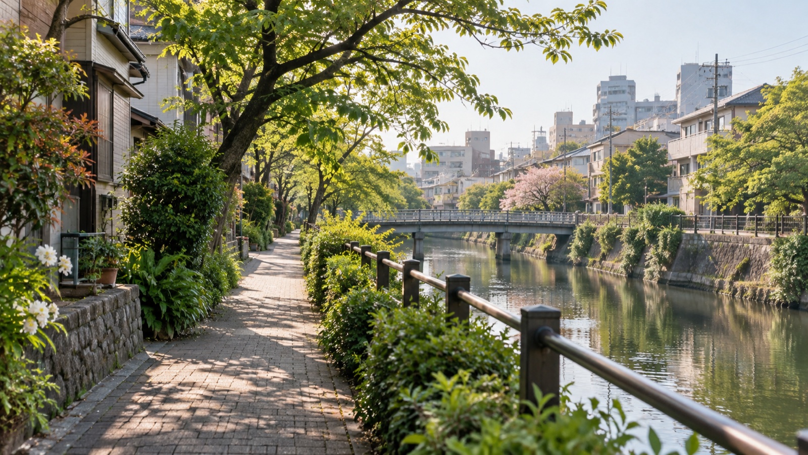 板橋区の河川敷と緑の遊歩道