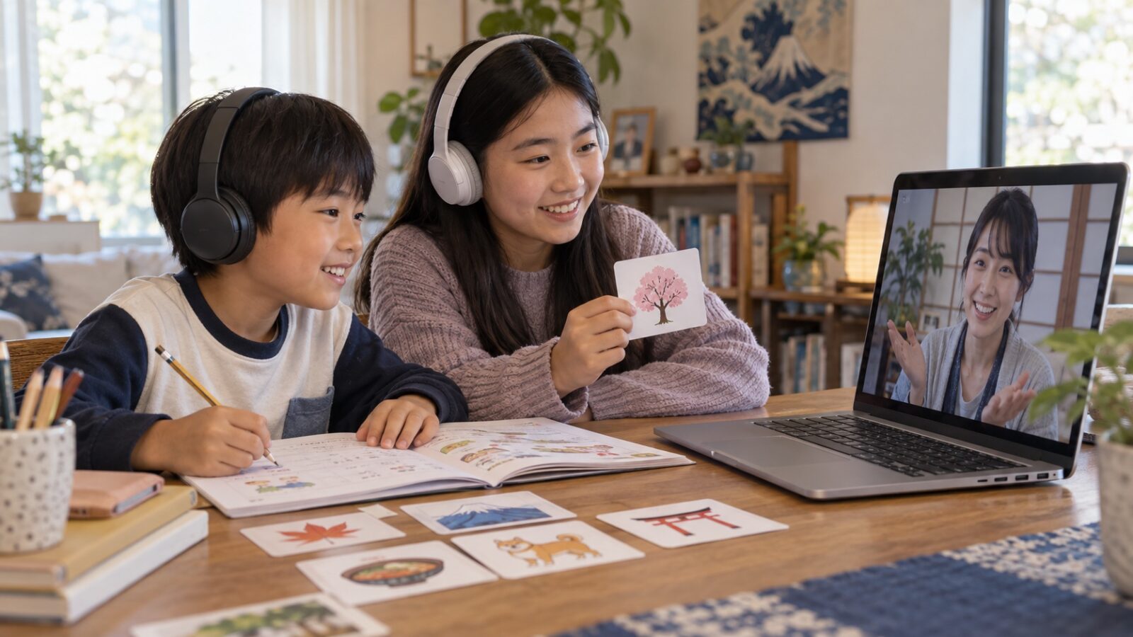 オンラインで日本語を学ぶ子どもたちのイメージ