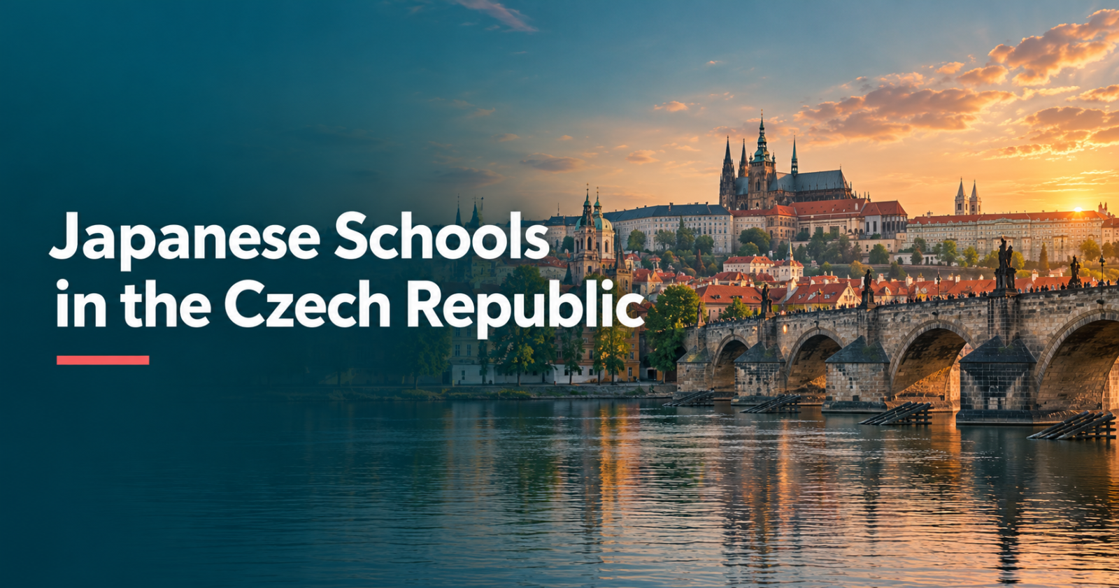 Prague Castle and Charles Bridge behind the title Japanese Schools in the Czech Republic