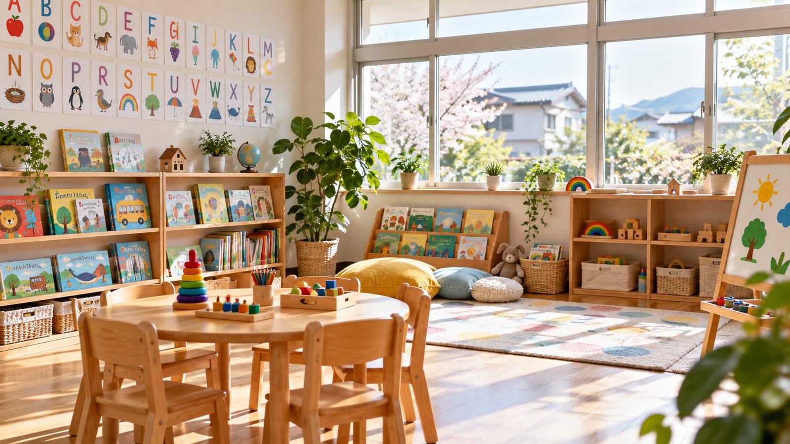 窓から自然光が入る幼児向け教室のイメージ