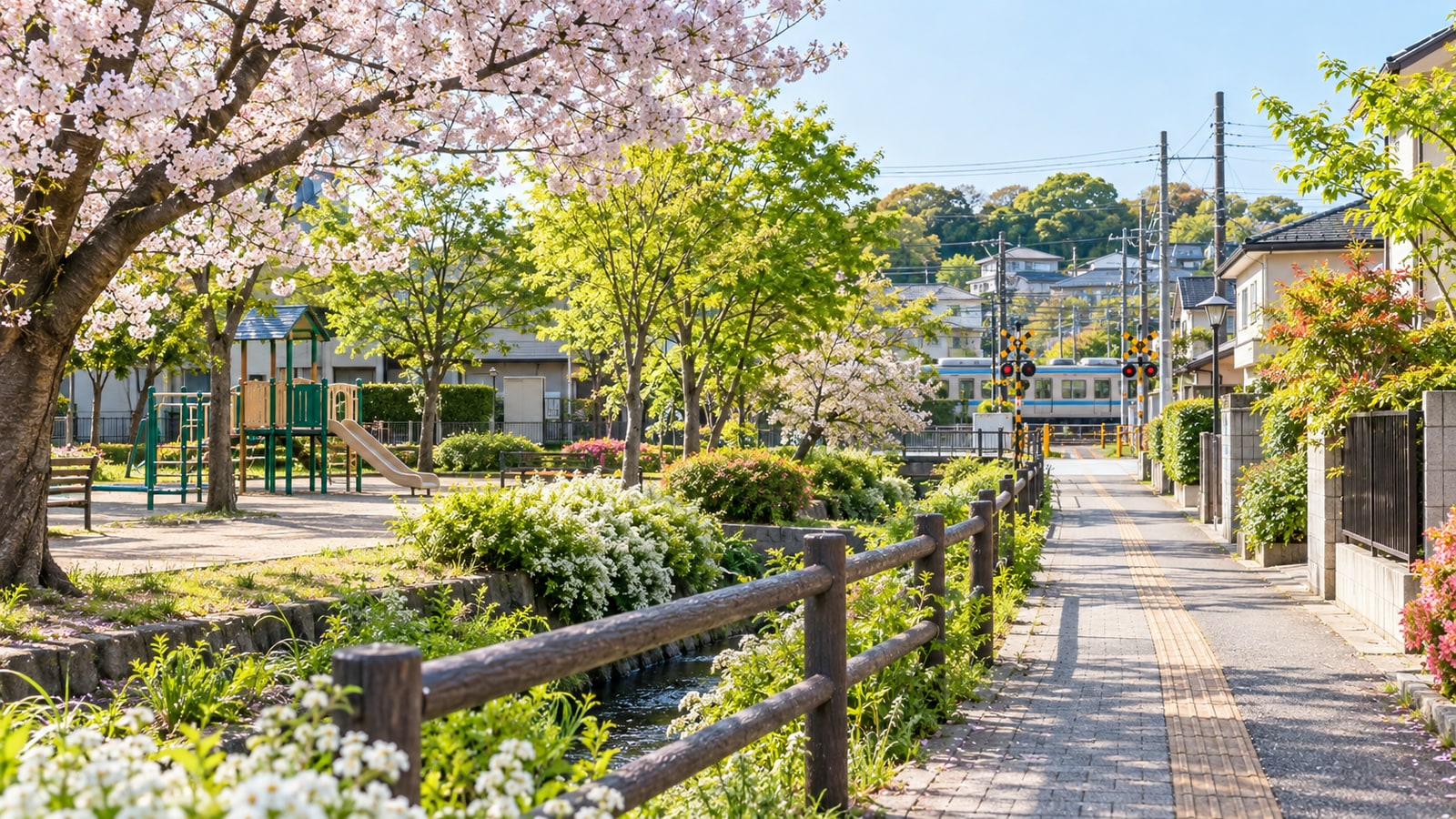 鎌ケ谷市の公園と鉄道沿線をイメージした景色