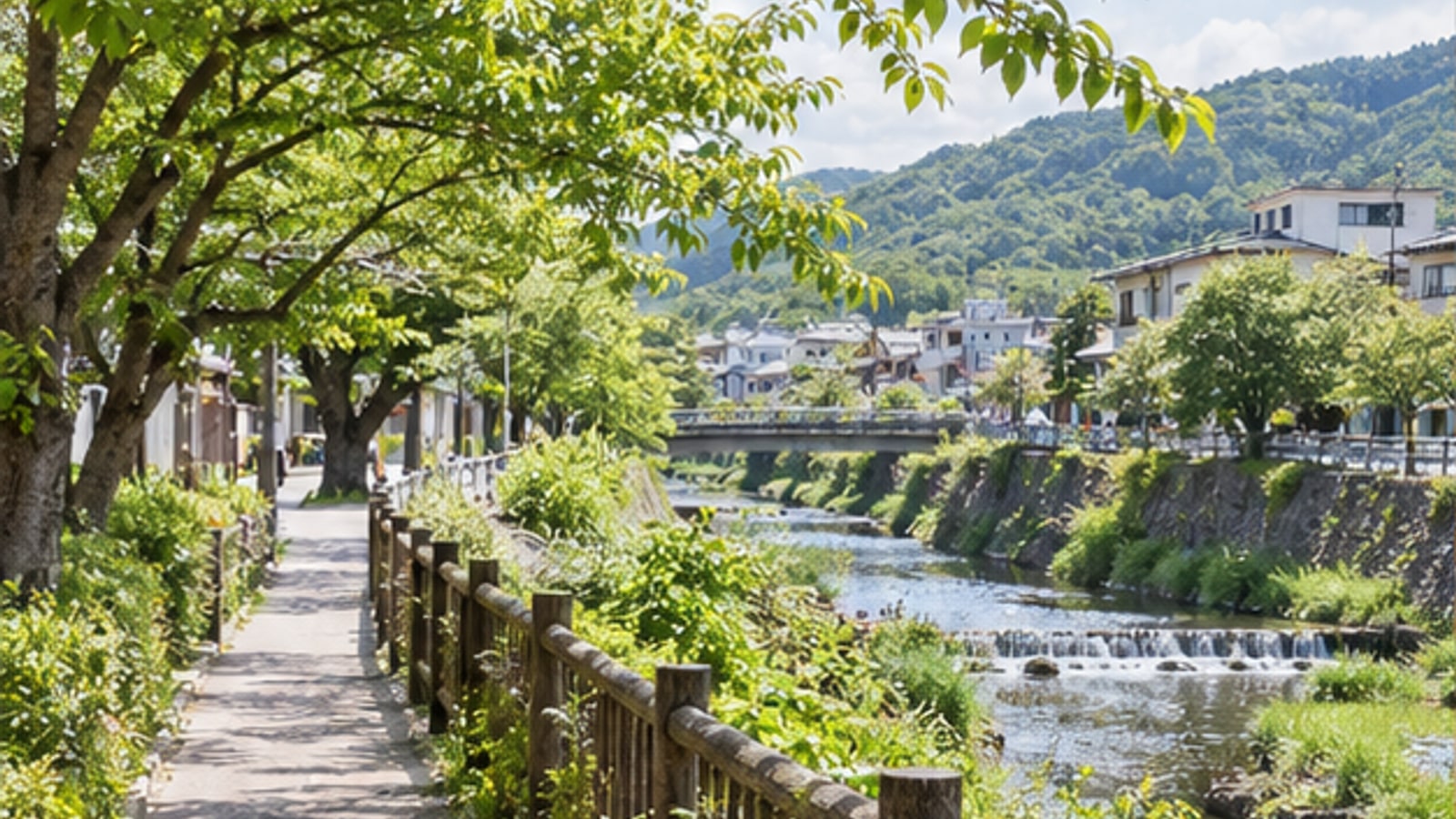 木曽川水系の川沿いと緑の住宅地を思わせる可児市の風景