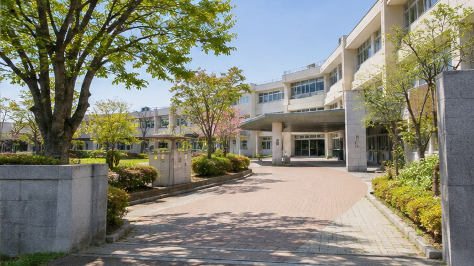 緑に囲まれた地域の小学校の通学路