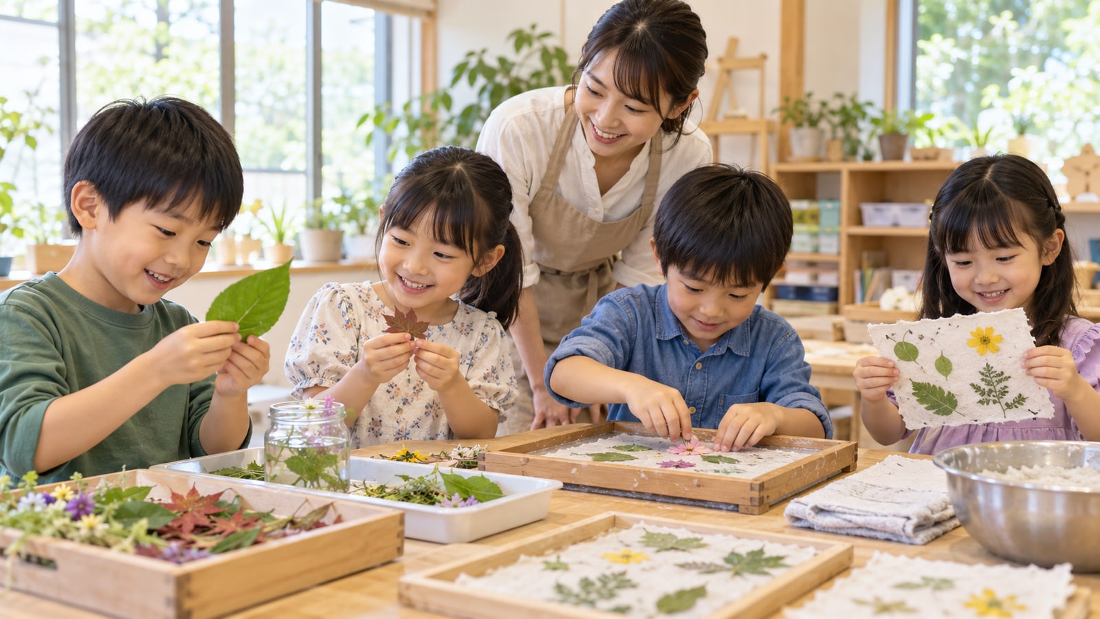 環境学習と工作をイメージした生成画像。実在する春日井市の講座・施設・参加者の写真ではありません