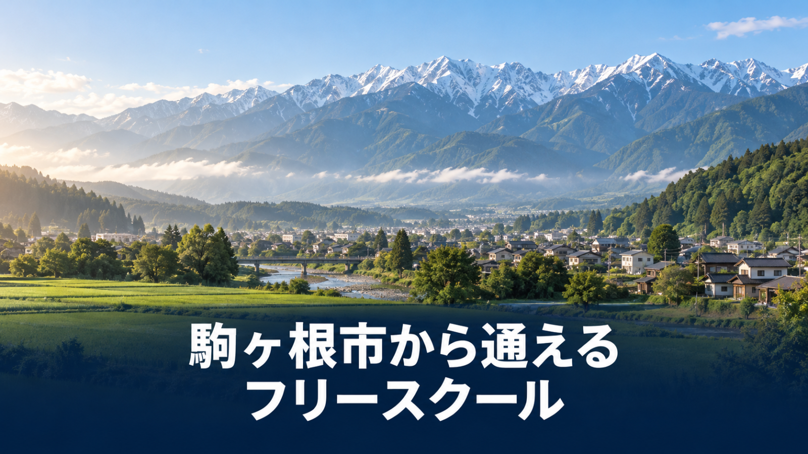 駒ヶ根市から通えるフリースクールを案内する、中央アルプスと市街地の風景