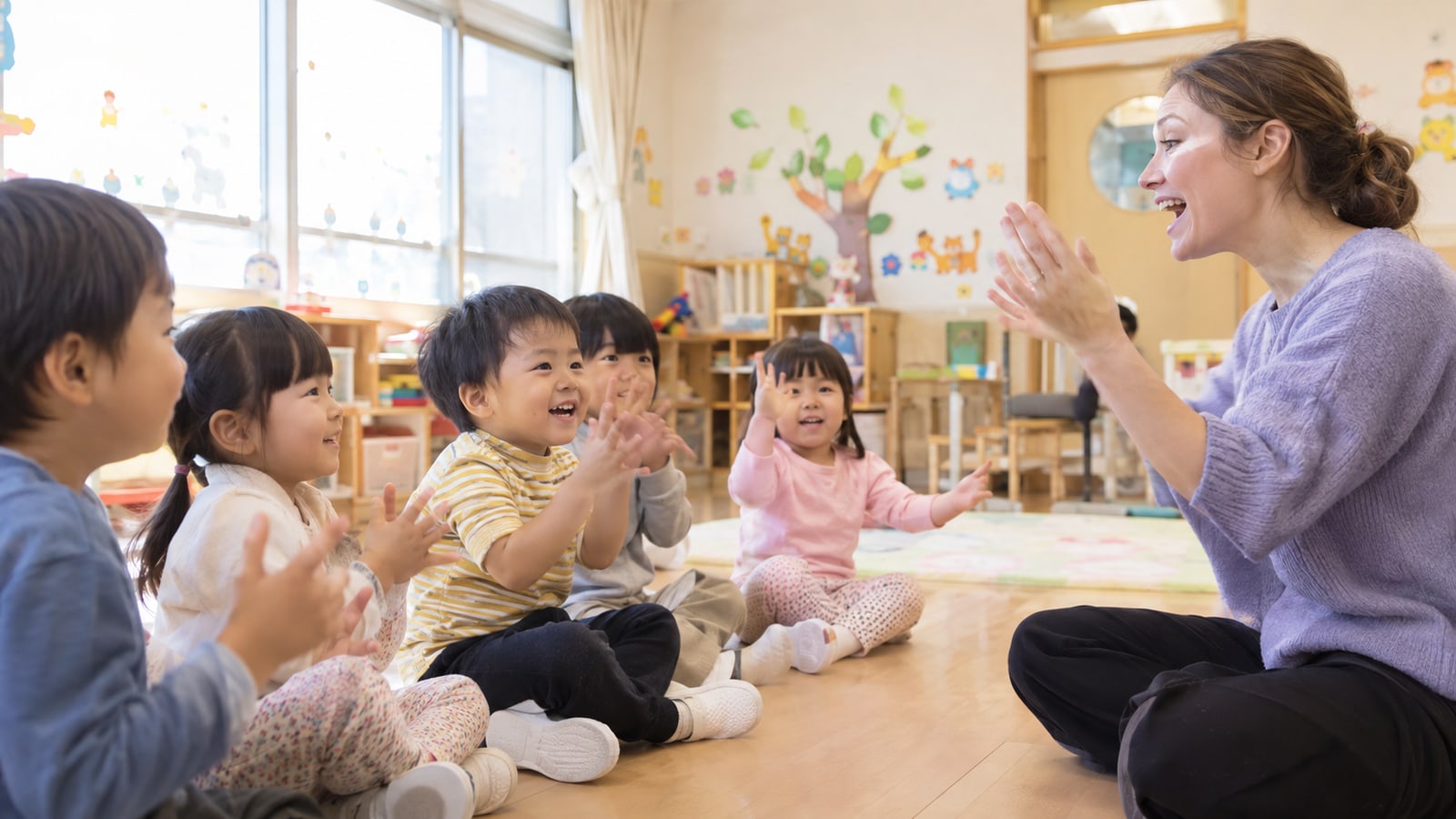 家族が学校案内と予定を見比べる様子