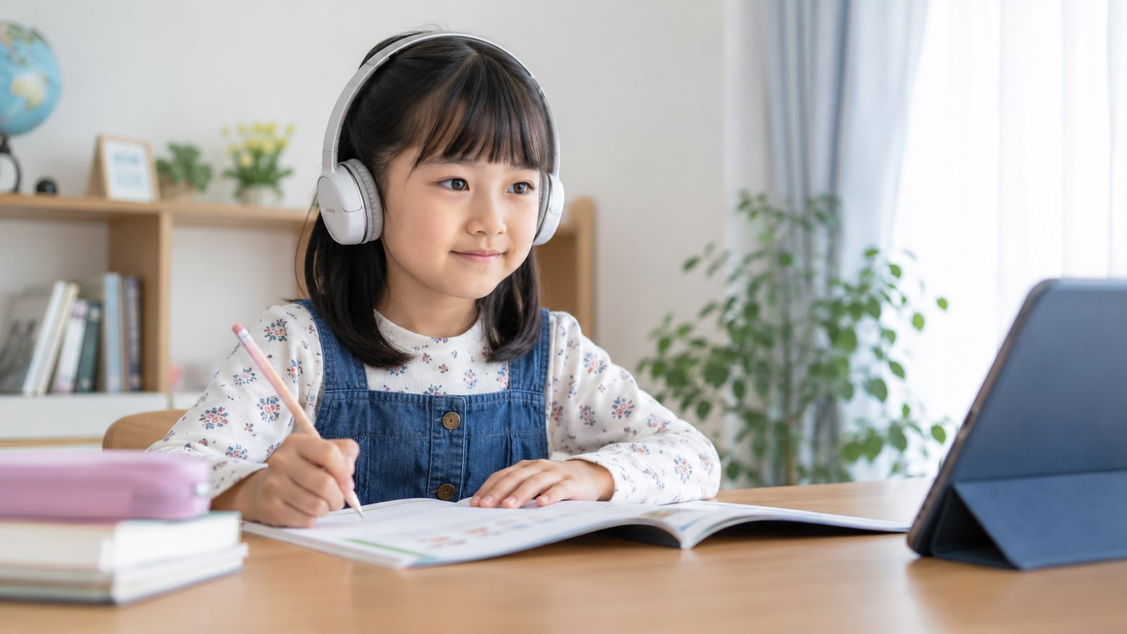 自宅で英語を学ぶ小学生のイメージ