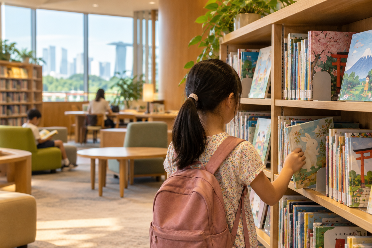 図書館で子どもが本を選ぶイメージ画像