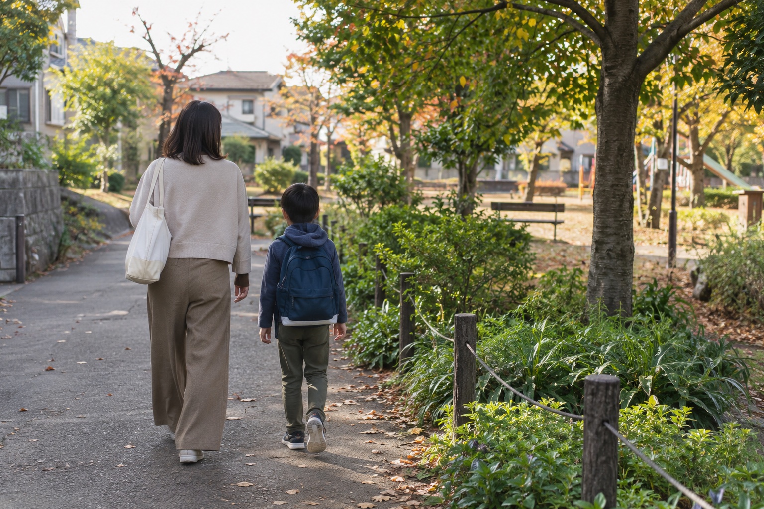 町田市で親子が歩く公園のイメージ