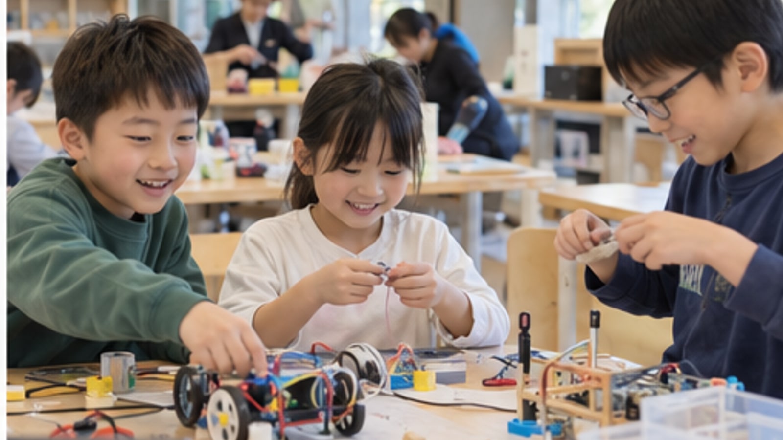 子どもが工作をするAI生成イメージ。南魚沼市の実在教室・施設・参加者の写真ではありません。