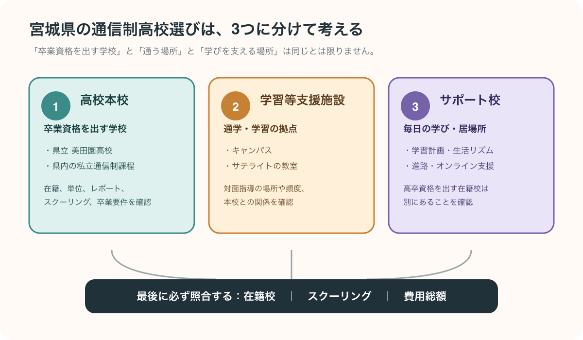宮城県の通信制高校選びで確認する3つの層