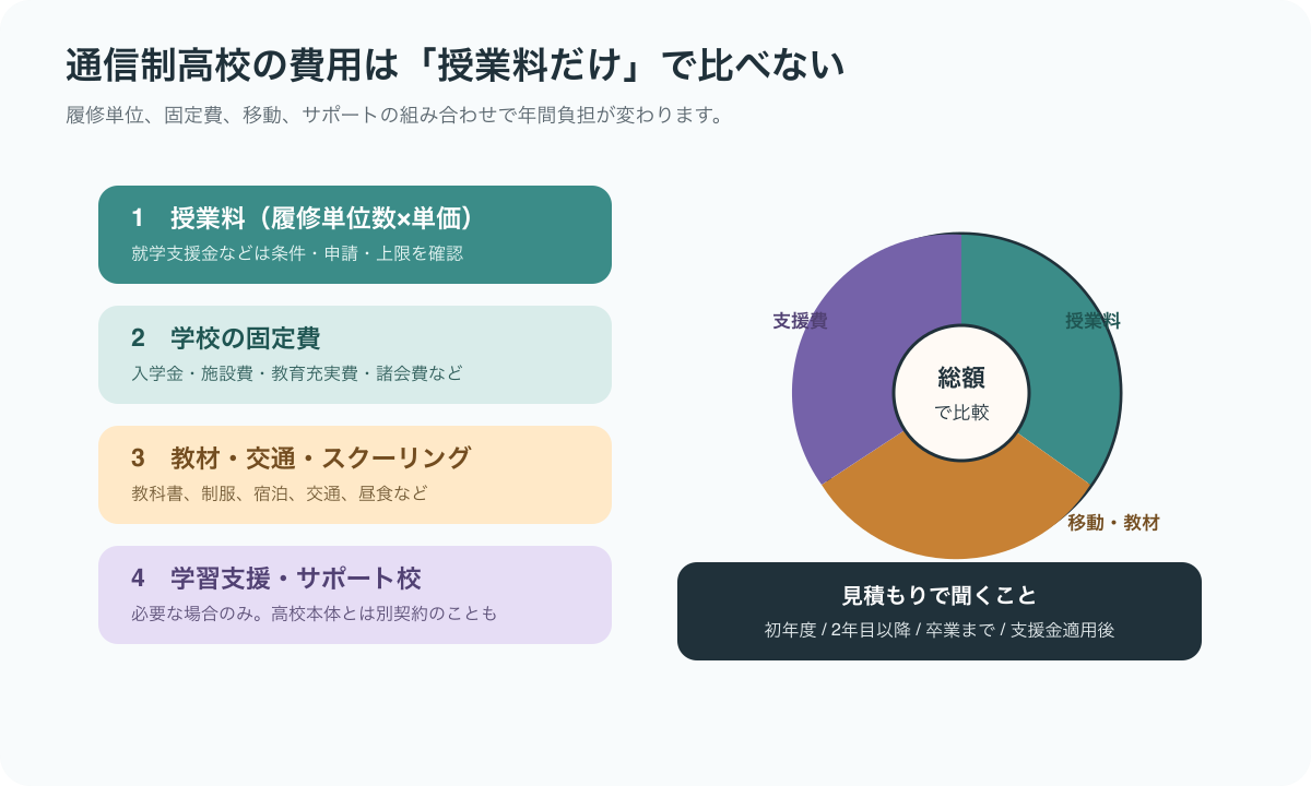 通信制高校の費用を総額で確認する図解