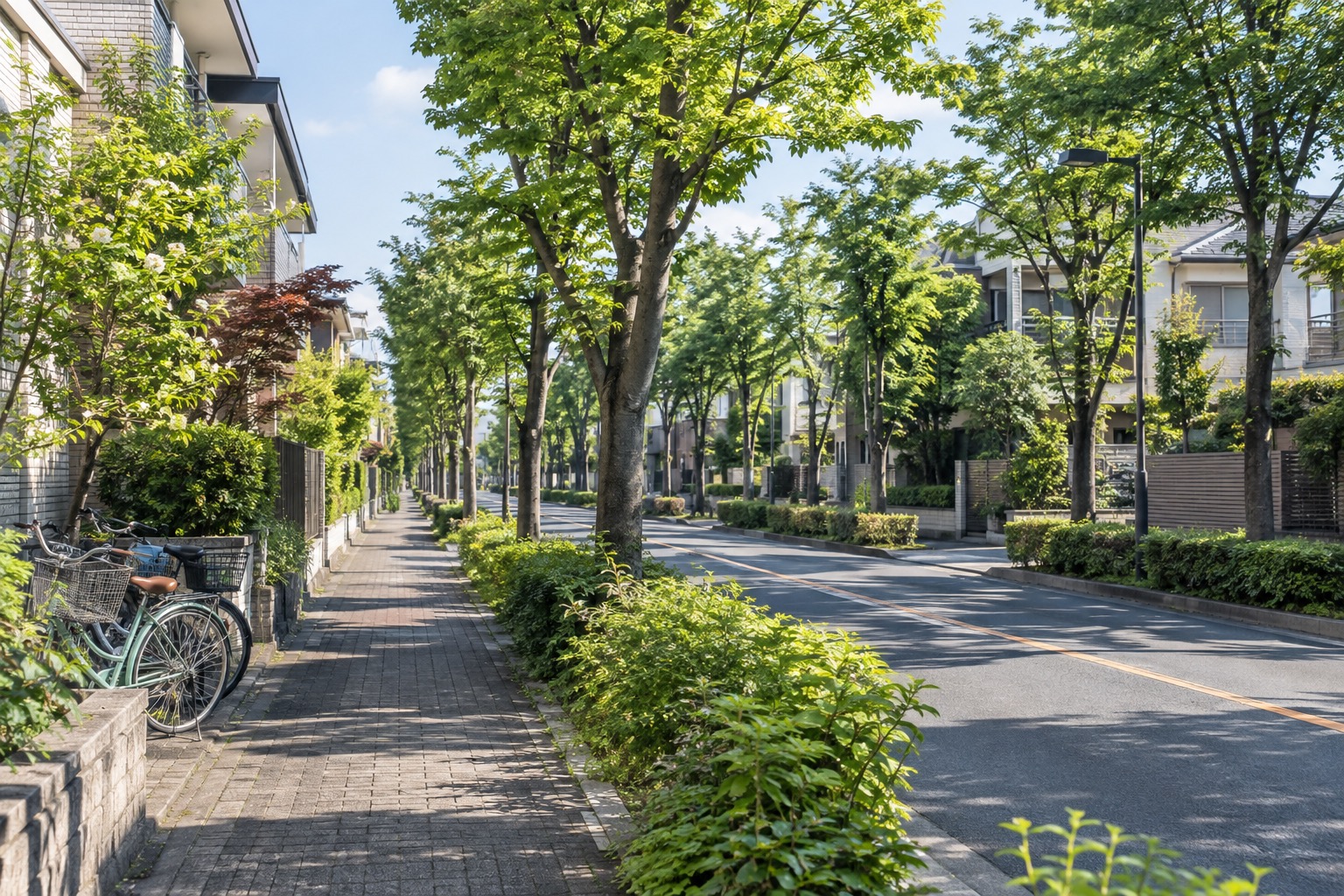 緑のある武蔵野市の住宅街をイメージした通学ルートの写真