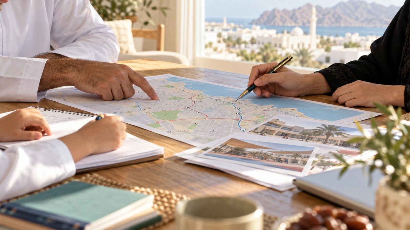 マスカットで住まいと学校への通学経路を家族で検討するイメージ