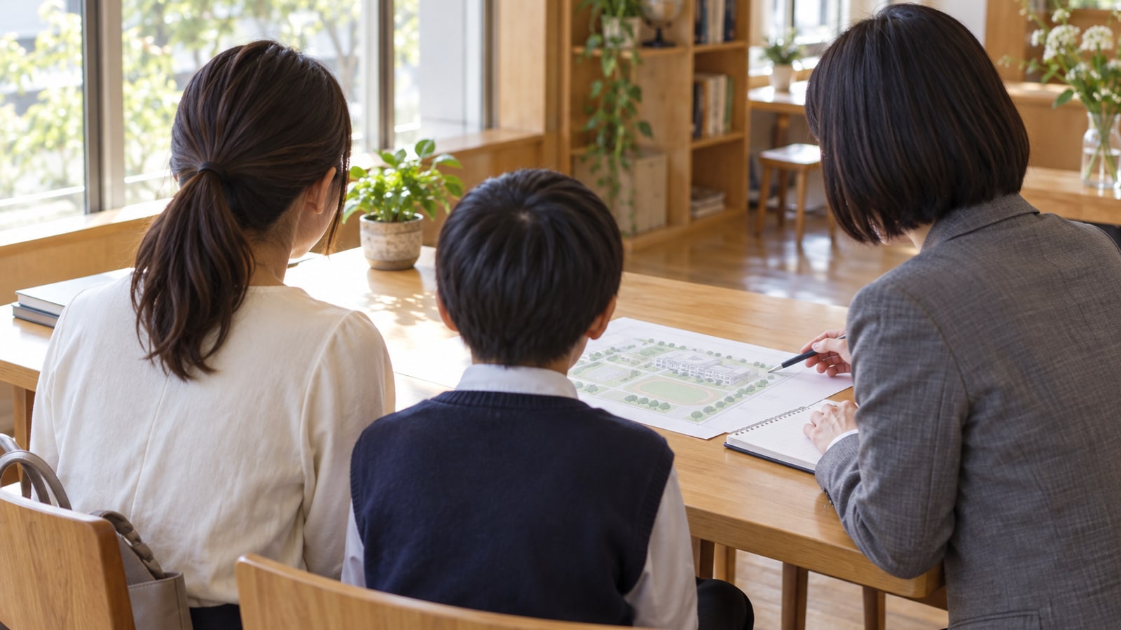 保護者と子どもが学びの選択肢を相談するイメージ