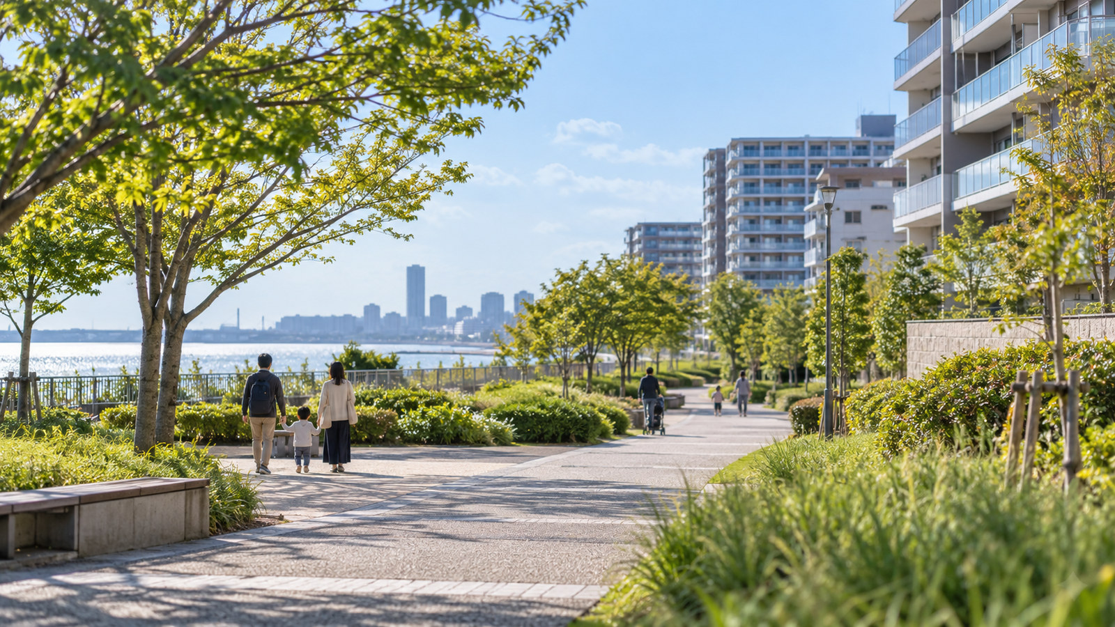 習志野市の湾岸住宅地と緑の公園をイメージした風景