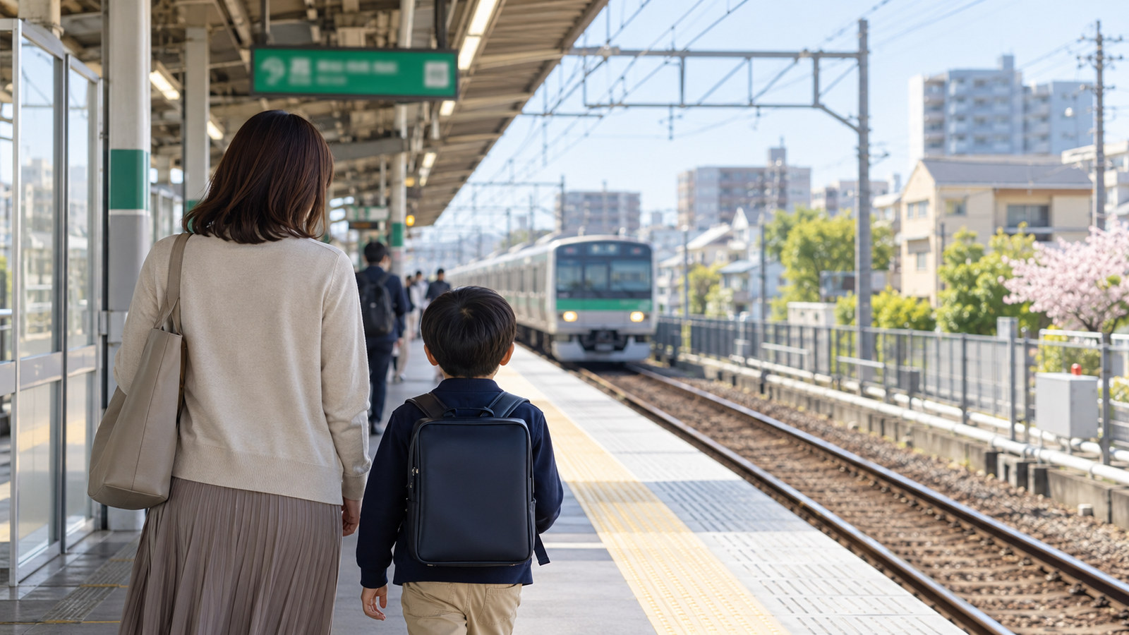 津田沼方面の通学をイメージした日本の駅ホーム