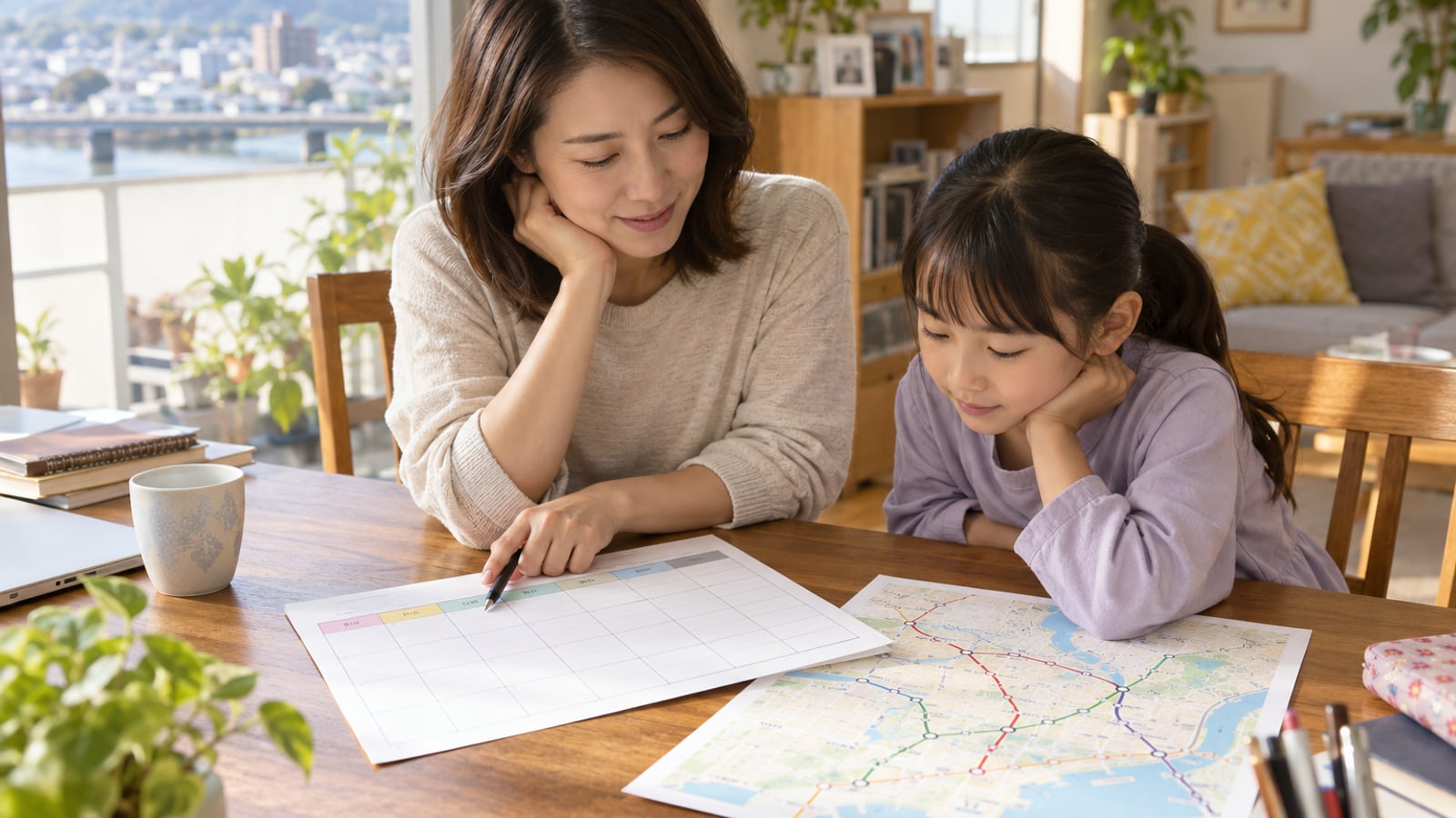 英語教室で先生と子どもがカードを使って学ぶ様子のイメージ