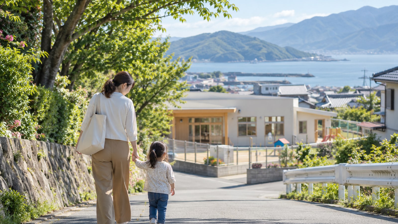 明るい保育室で先生と子どもたちが絵本を囲む様子のイメージ