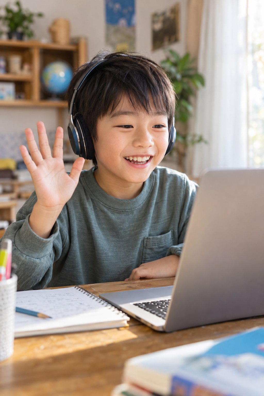 放課後にオンラインで会話を楽しむ子ども