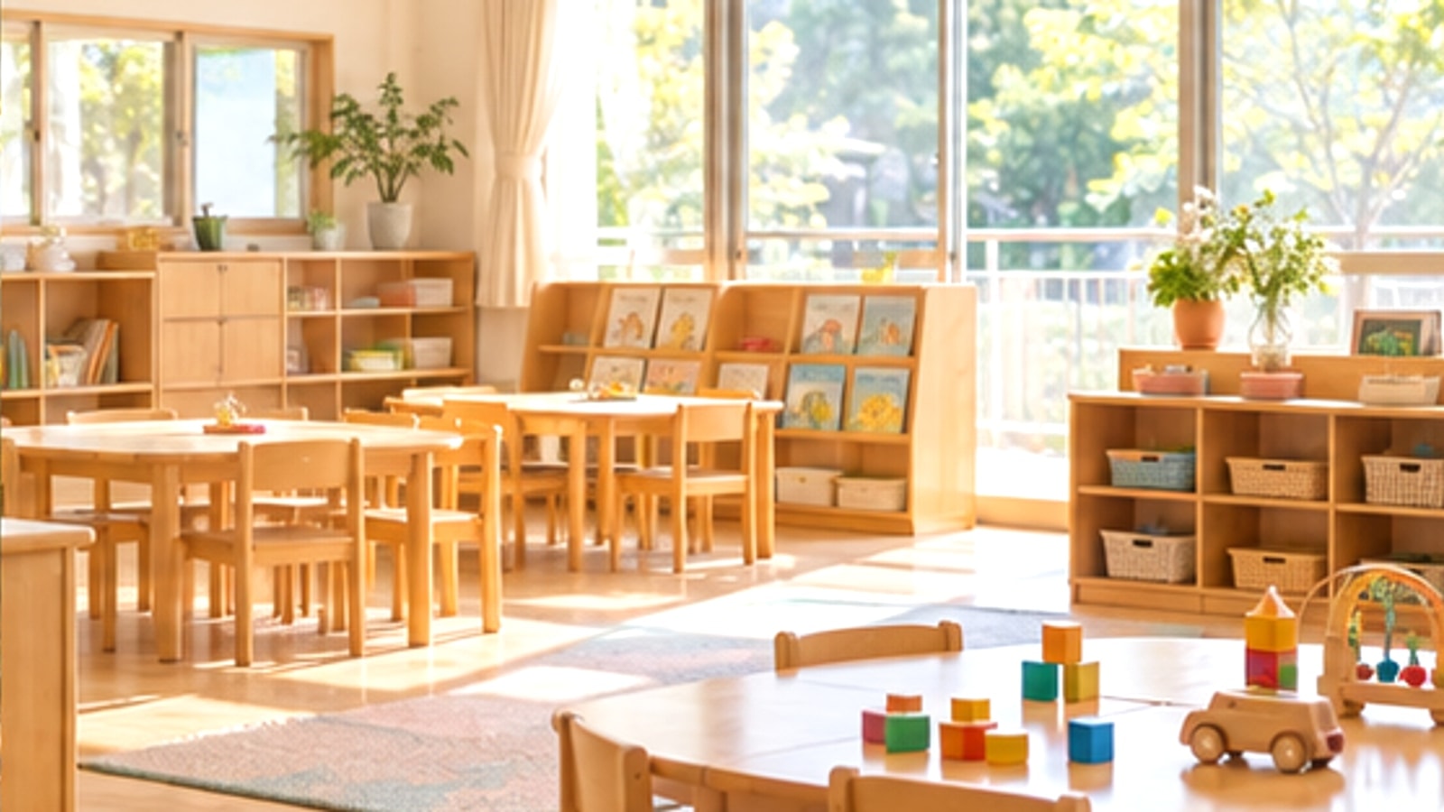 自然光が入る一般的な幼児向け学習室のイメージ