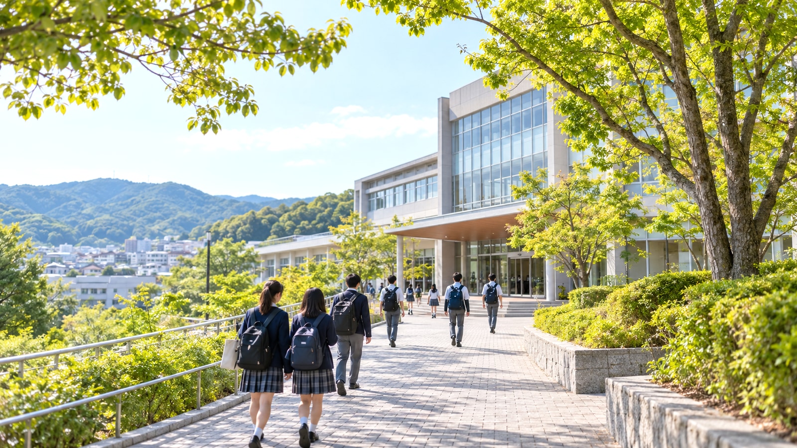 緑のある学校キャンパスをイメージした明るい風景