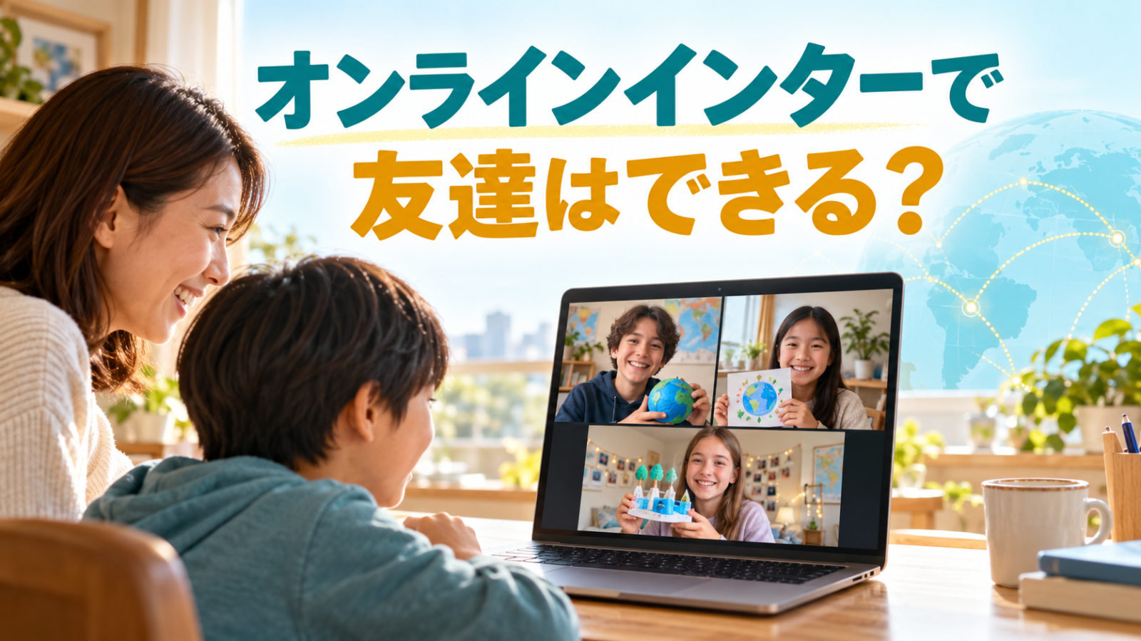 オンラインで同年代の子どもと作品を見せ合う学習イメージ