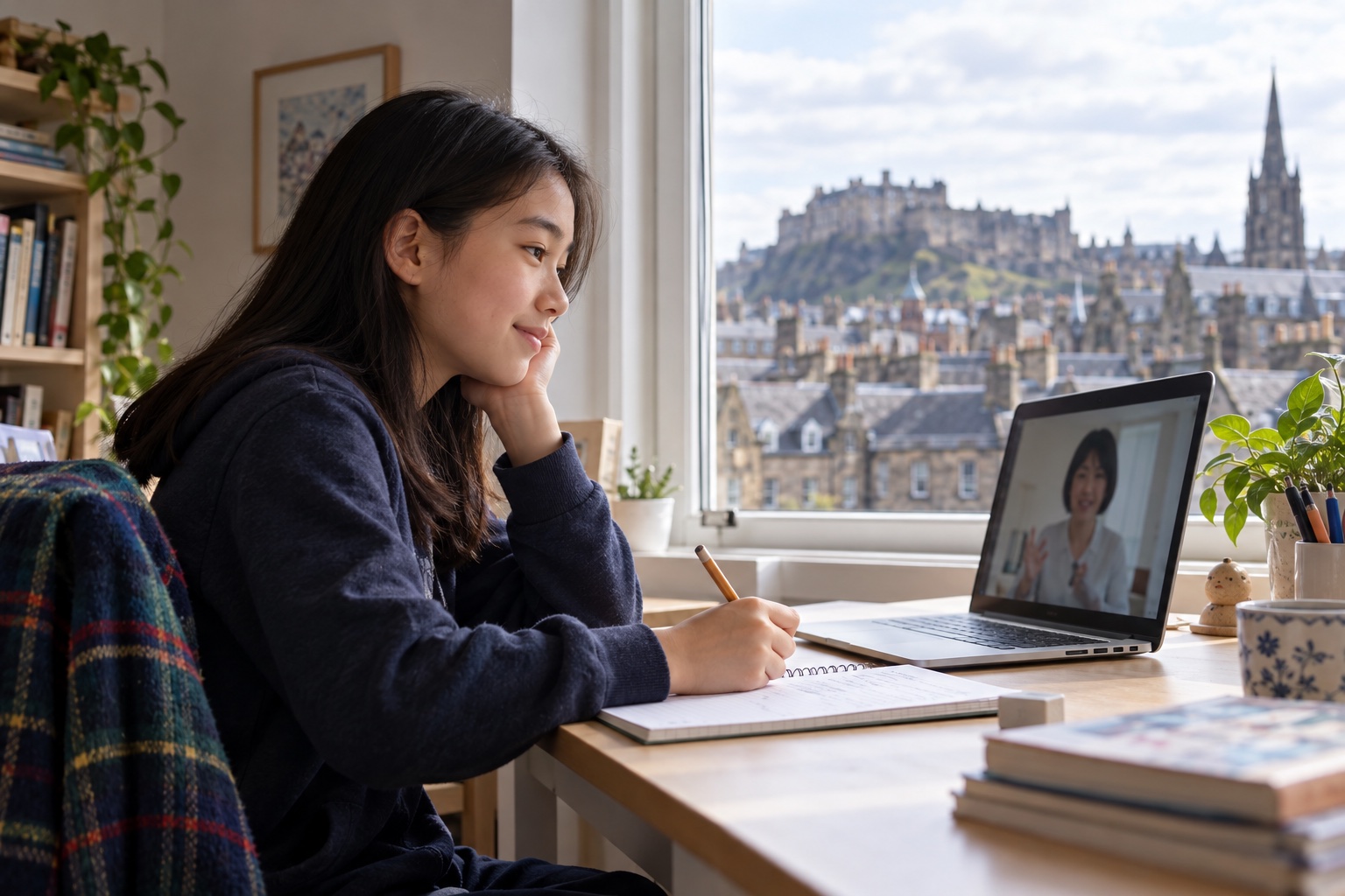 自宅でオンライン日本語レッスンに参加する子どものイメージ