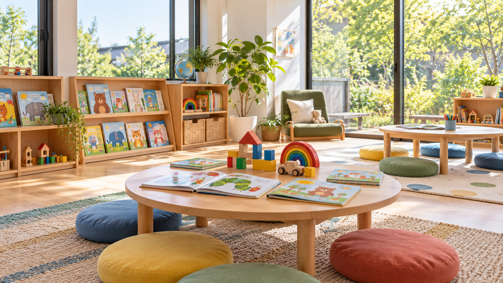 英語に触れる幼児の学習環境をイメージした明るい室内