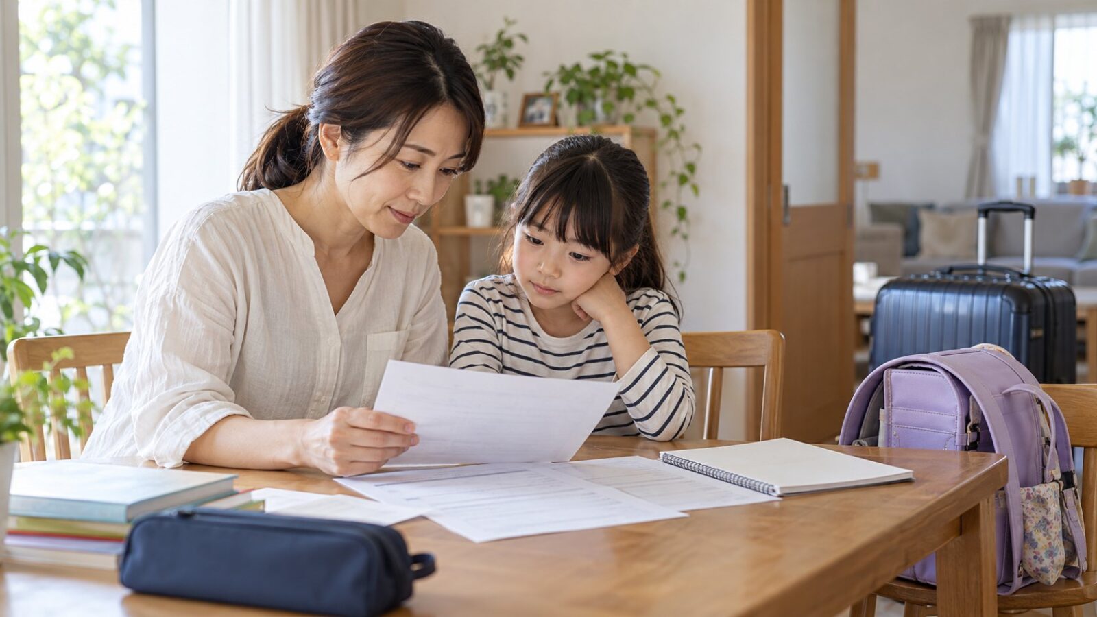 海外から帰国後の学校編入を親子で準備するイメージ
