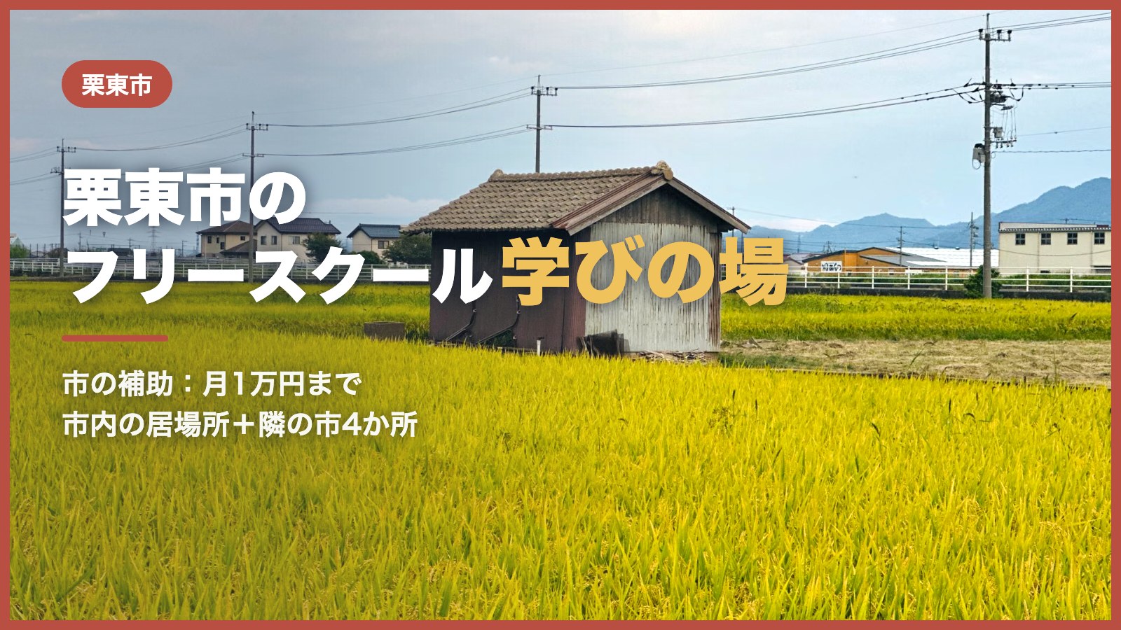 黄金色の田んぼと小屋が見える景色