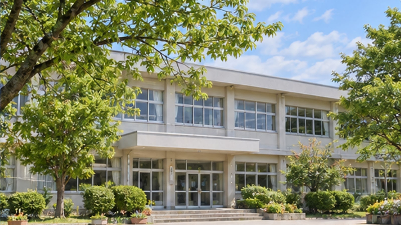 緑に囲まれた学びの建物のイメージ