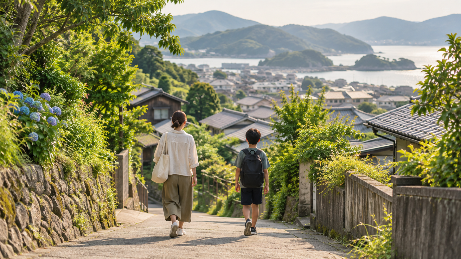親子が並んで歩くイメージ