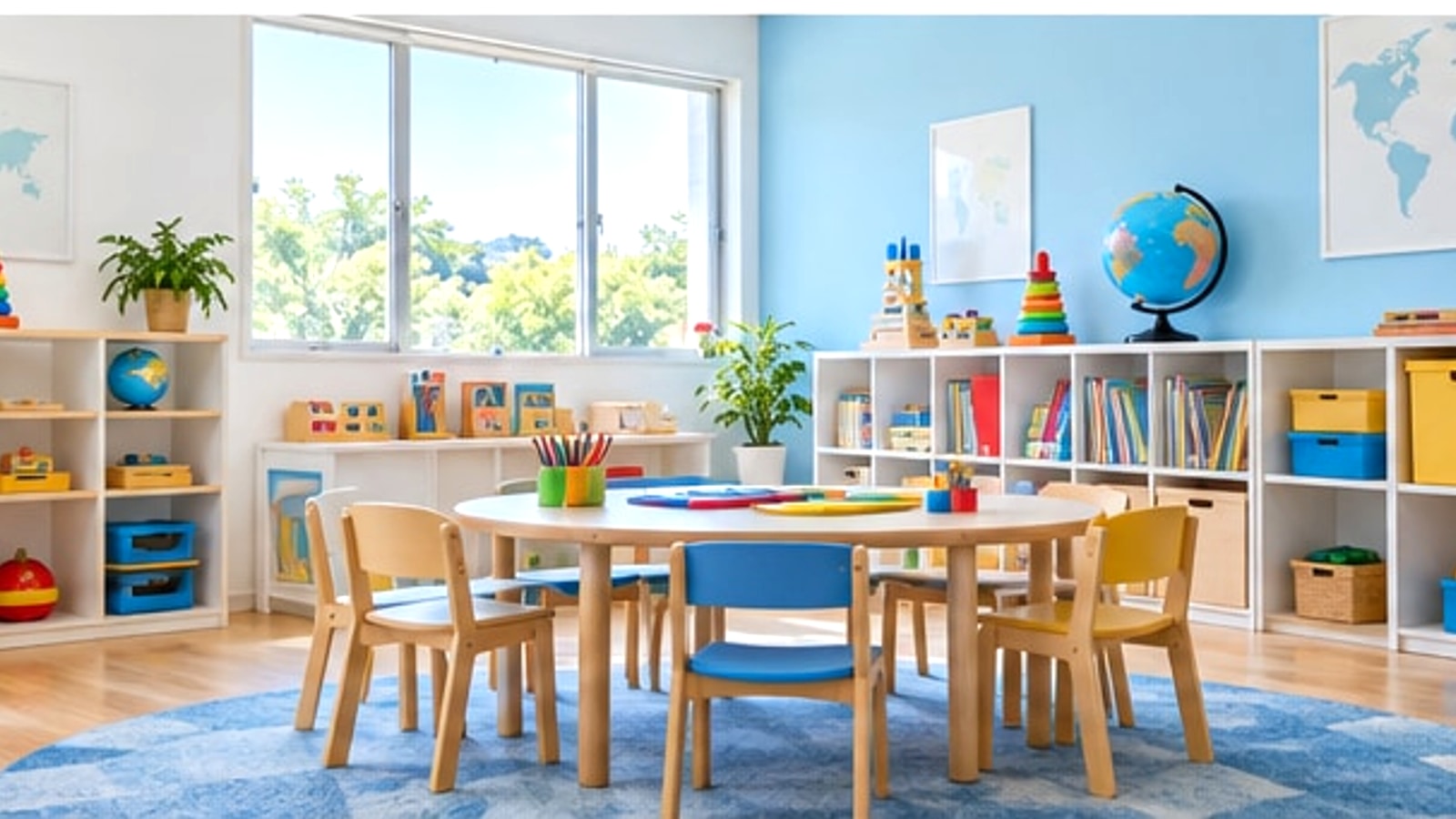 自然光の入る子ども向け学習室をイメージした風景