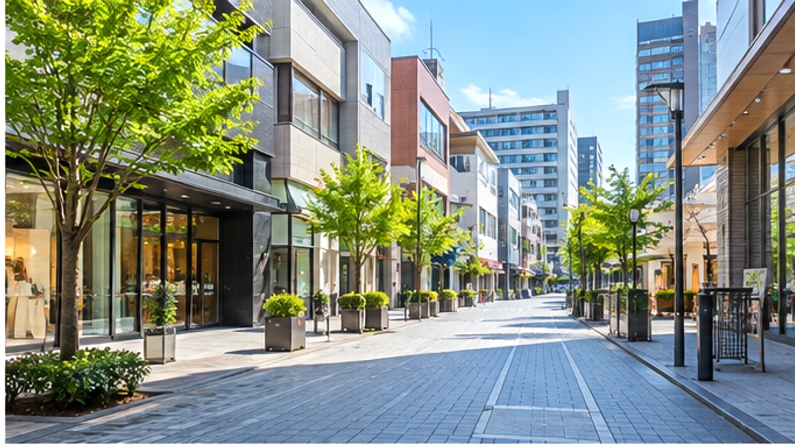 草加市を流れる川沿いの散策路をイメージした景色