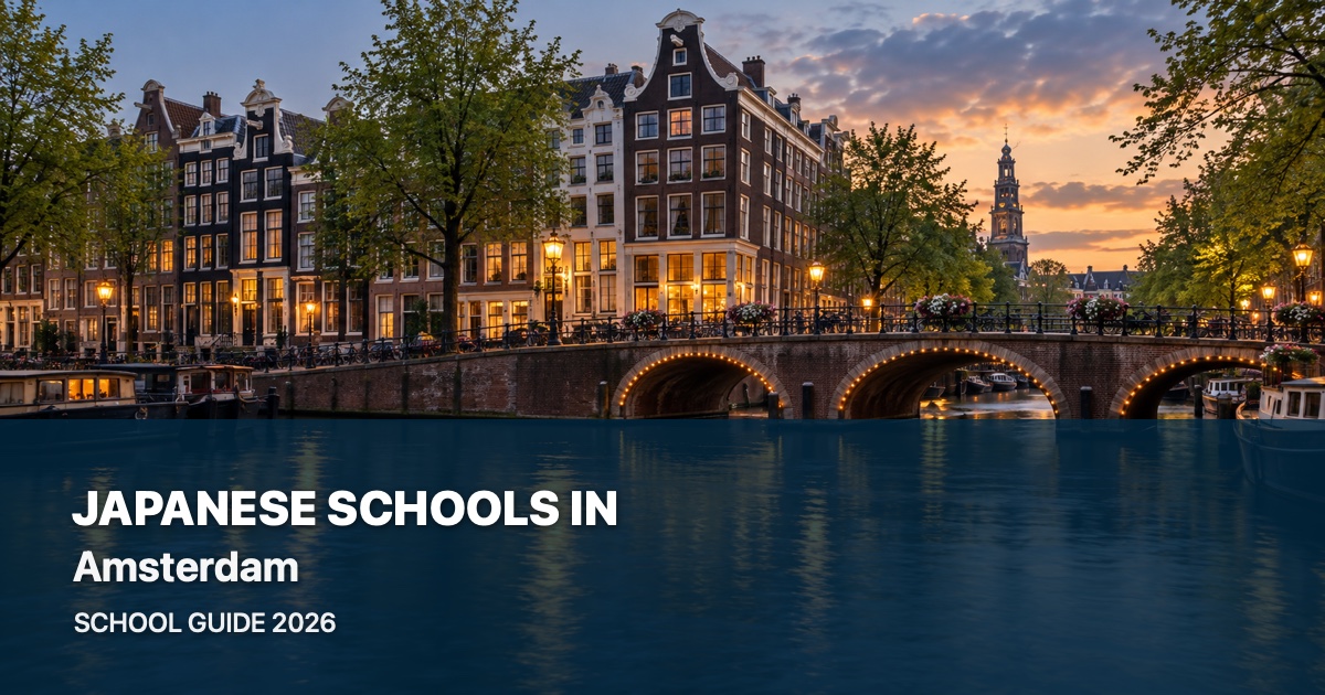 Japanese schools in Amsterdam, with a local landscape background and 2026 school guide title