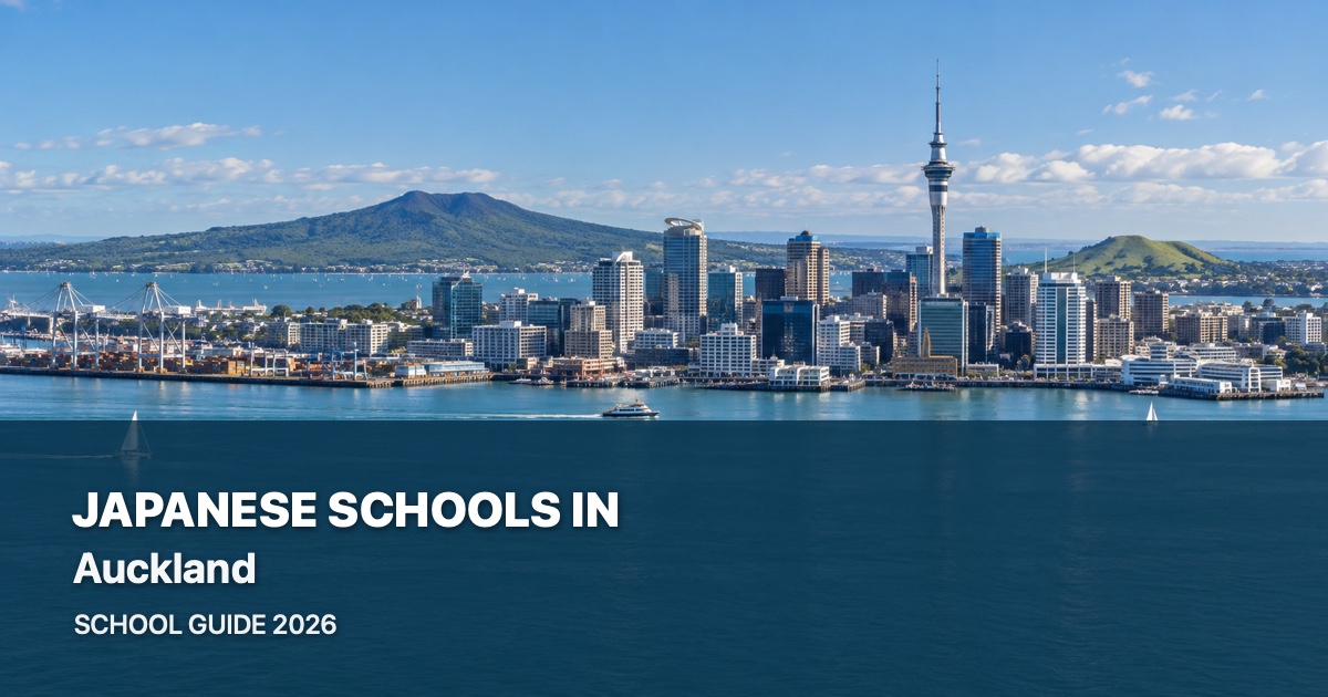 Japanese schools in Auckland, with a local landscape background and 2026 school guide title