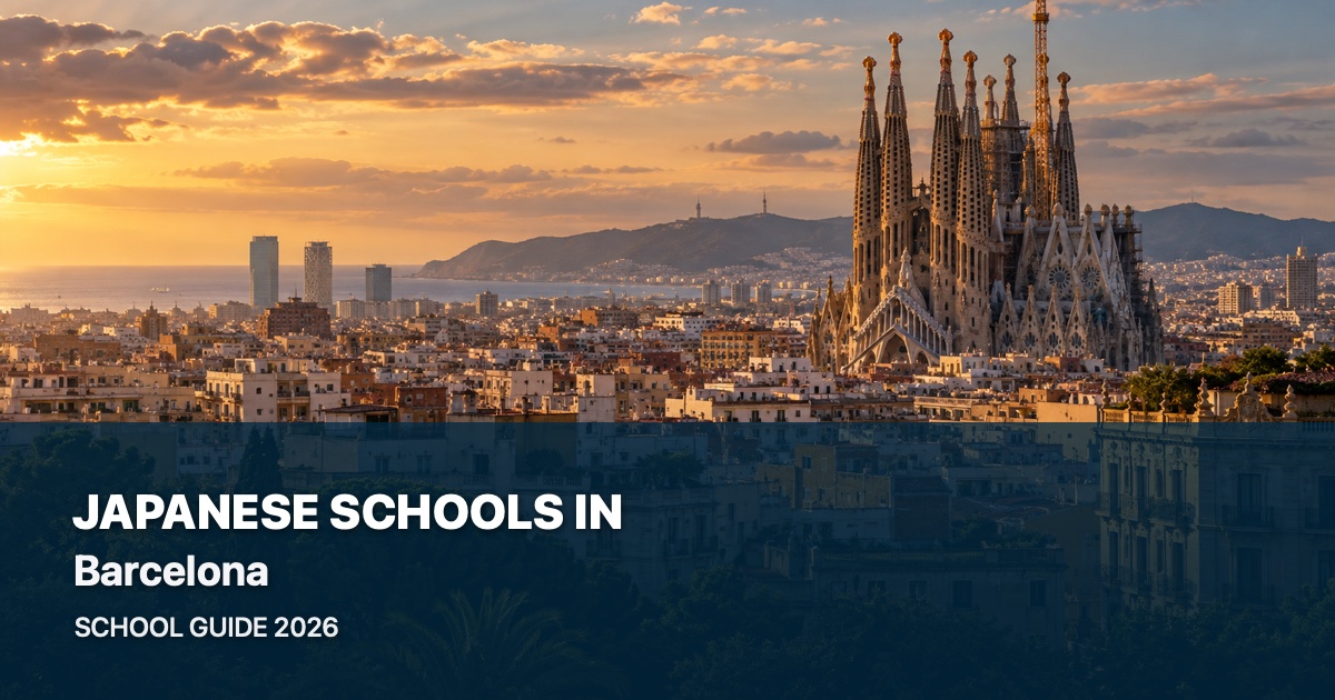 Japanese schools in Barcelona, with a local landscape background and 2026 school guide title