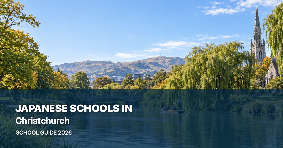 Japanese schools in Christchurch, with a local landscape background and 2026 school guide title