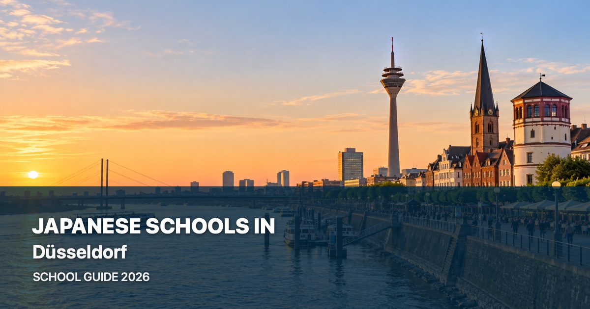 Japanese schools in Düsseldorf, with a local landscape background and 2026 school guide title