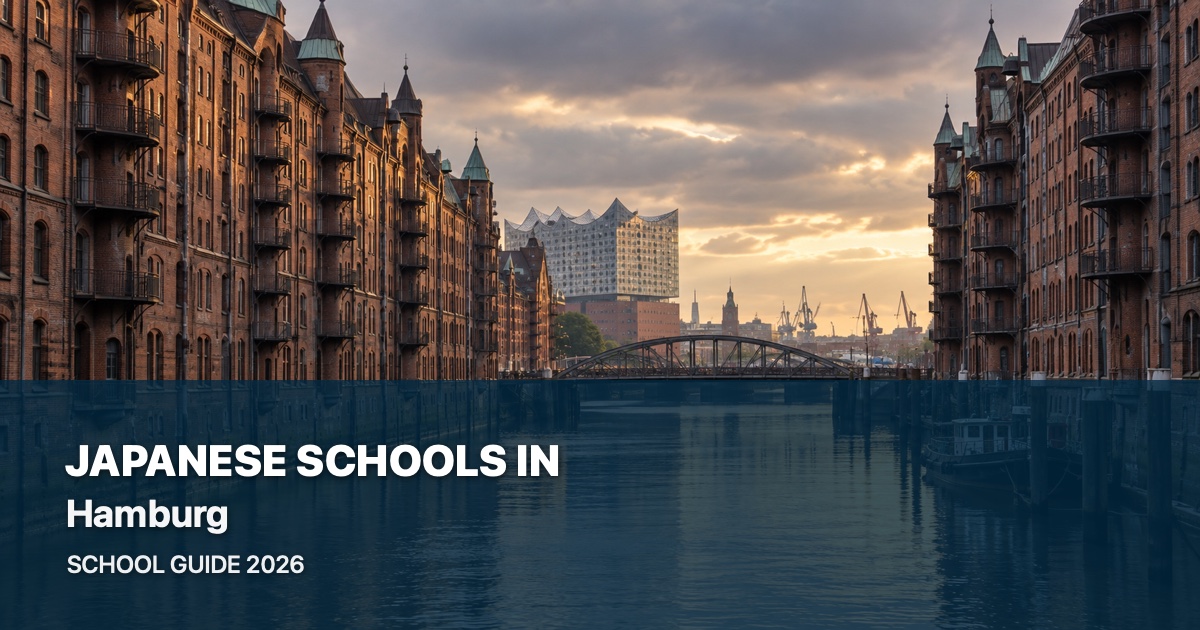 Japanese schools in Hamburg, with a local landscape background and 2026 school guide title