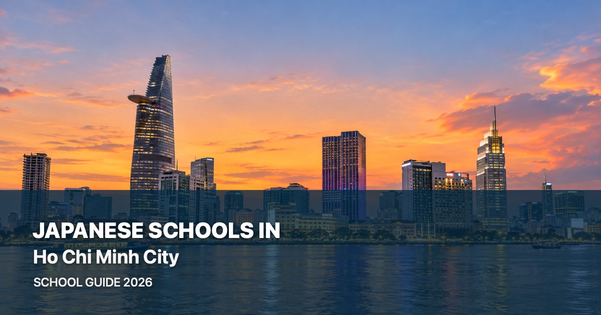 Japanese schools in Ho Chi Minh City, with a local landscape background and 2026 school guide title