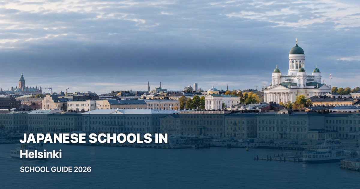 Japanese schools in Helsinki, with a local landscape background and 2026 school guide title