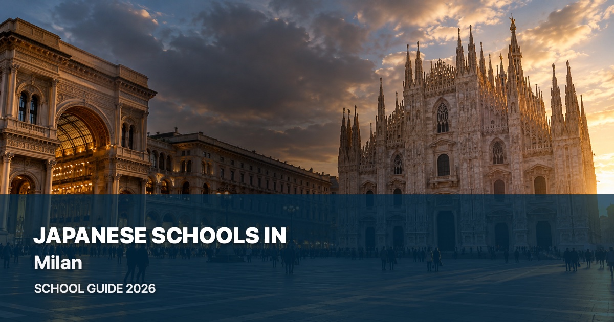 Japanese schools in Milan, with a local landscape background and 2026 school guide title