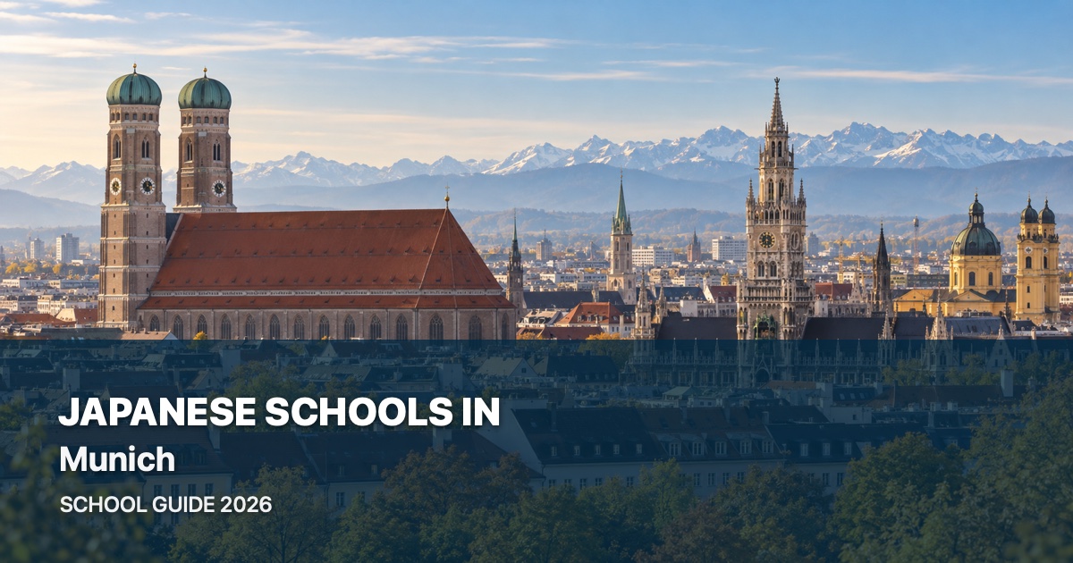 Japanese schools in Munich, with a local landscape background and 2026 school guide title