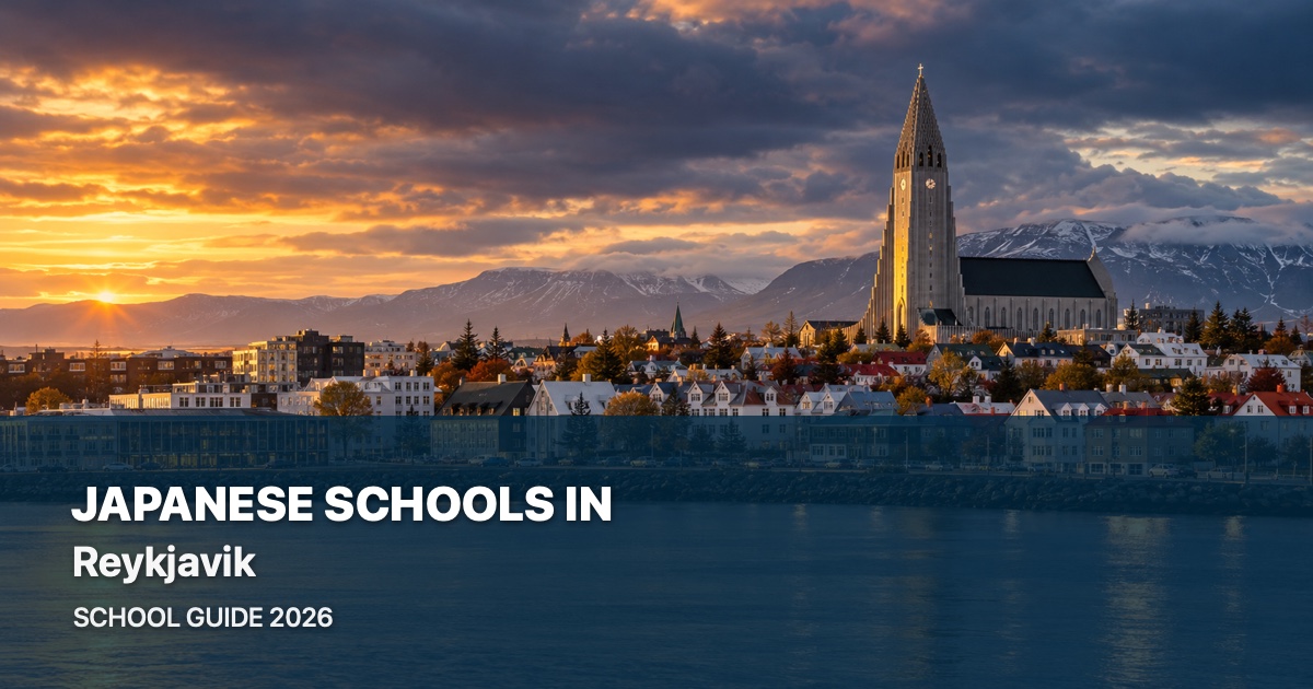 Japanese schools in Reykjavik, with a local landscape background and 2026 school guide title
